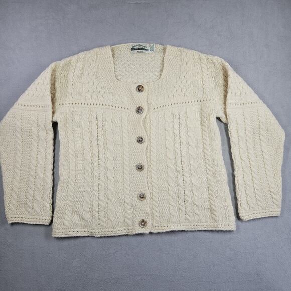 Aran Crafts Sweaters - Aran‎ Crafts Ireland Cardigan Womens M Button Up Wool Cable Knit Fisherman Ivory